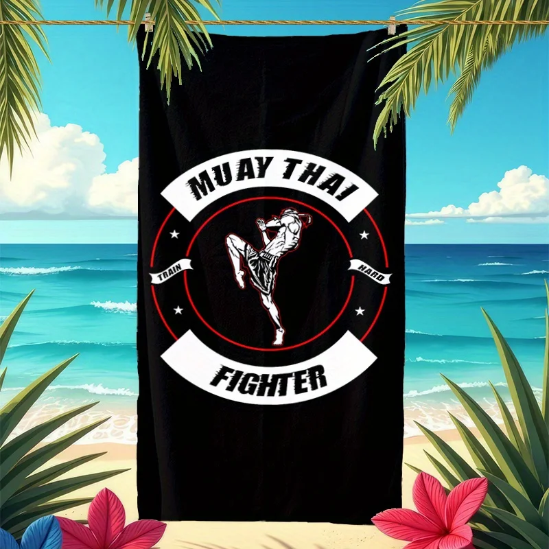 Stylish Muay Thai Bath Towel Beach Gym Towel Sport Workout Fitness Summer Vacation Pool Towel Gift for Fighter Athletes