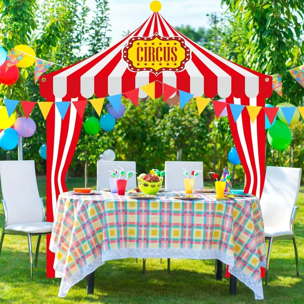 5 قطعة مجموعة زينة حفلات مدخل الكرنفال زينة خيمة السيرك باللونين الأحمر والأبيض مظلة مخططة معلقة لافتة الممر العدائين