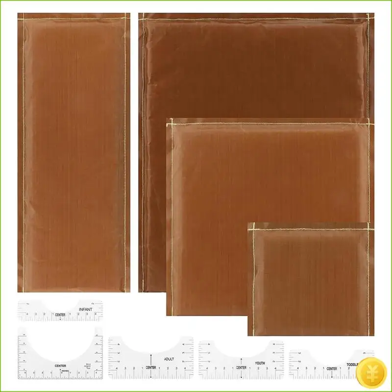 وسائد الضغط الحراري 9 قطع في مجموعة واحدة، 4 أحجام وسادة نقل الضغط الحراري و5 قطع دليل مسطرة تي شيرت للفينيل DIY #5