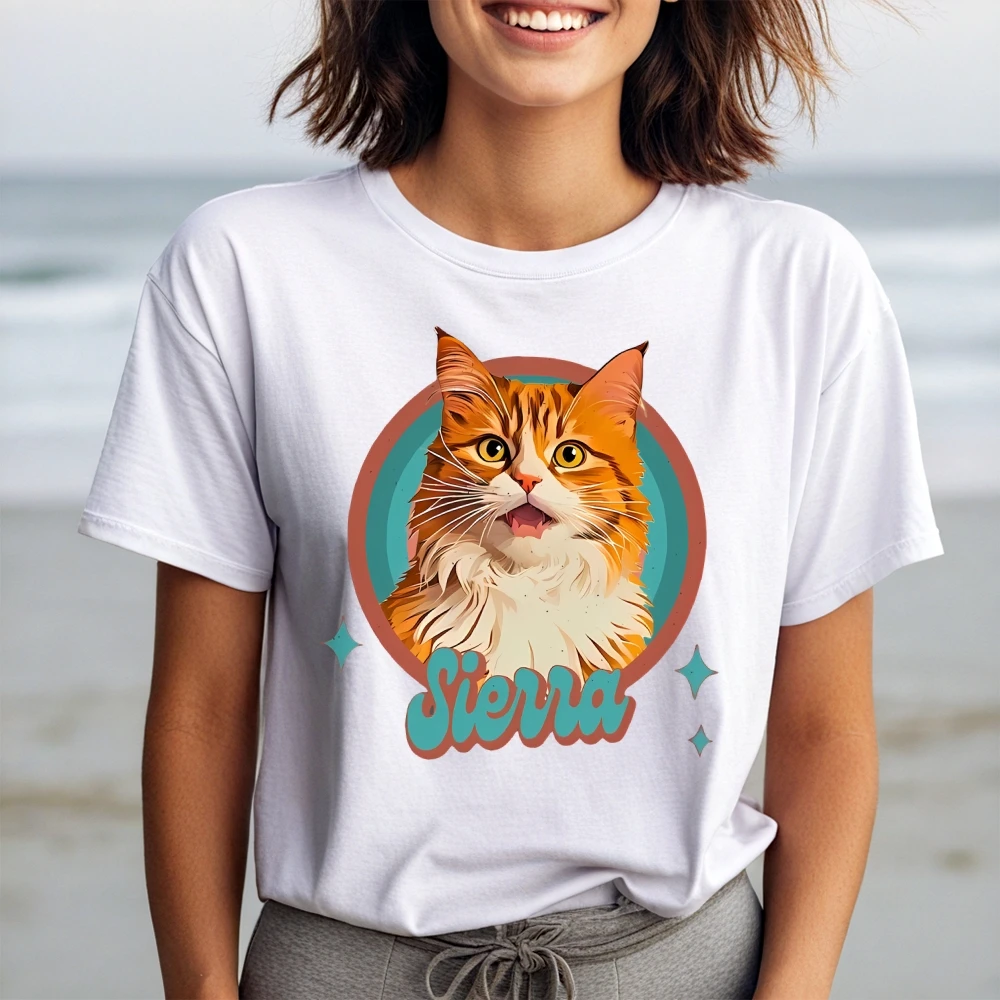 Siena The Cat Graphic Tee, Comfort ademend zomershirt voor dames, cadeau voor kattenliefhebbers, schattige dieren grafische straatkleding