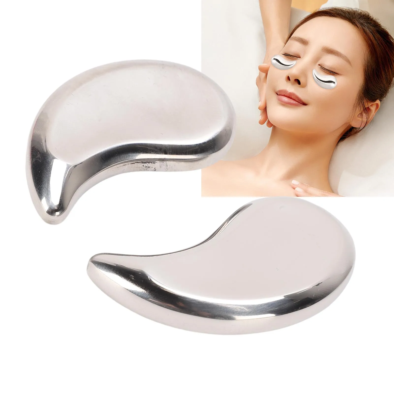 

304 Stainless Steel Eye Mask Moon Shaped Unbreakable Under Eye Cooling Packs for Cold Hot Compress Under Eye Cooling Packs