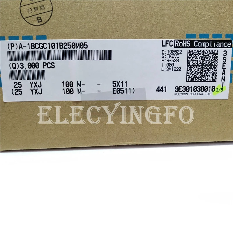 Original Rubycon Alumínio Capacitor eletrolítico, Longa Vida Baixa Impedância, 25 YXJ100M 25V100UF YXJ 5X11, 100uF 25V