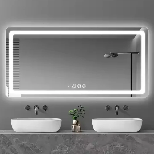 

Умное LED-зеркало для ванной комнаты - настенное, с защитой от запотевания, дисплеем времени и подсветкой, для гостиничных туалетных столиков
