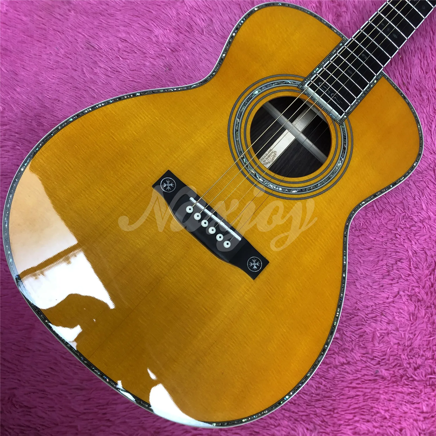 41 Inches Full Solid Wood Acoustic Guitar Yellow Spruce Abalone Ebony Fingerboard Guitarra