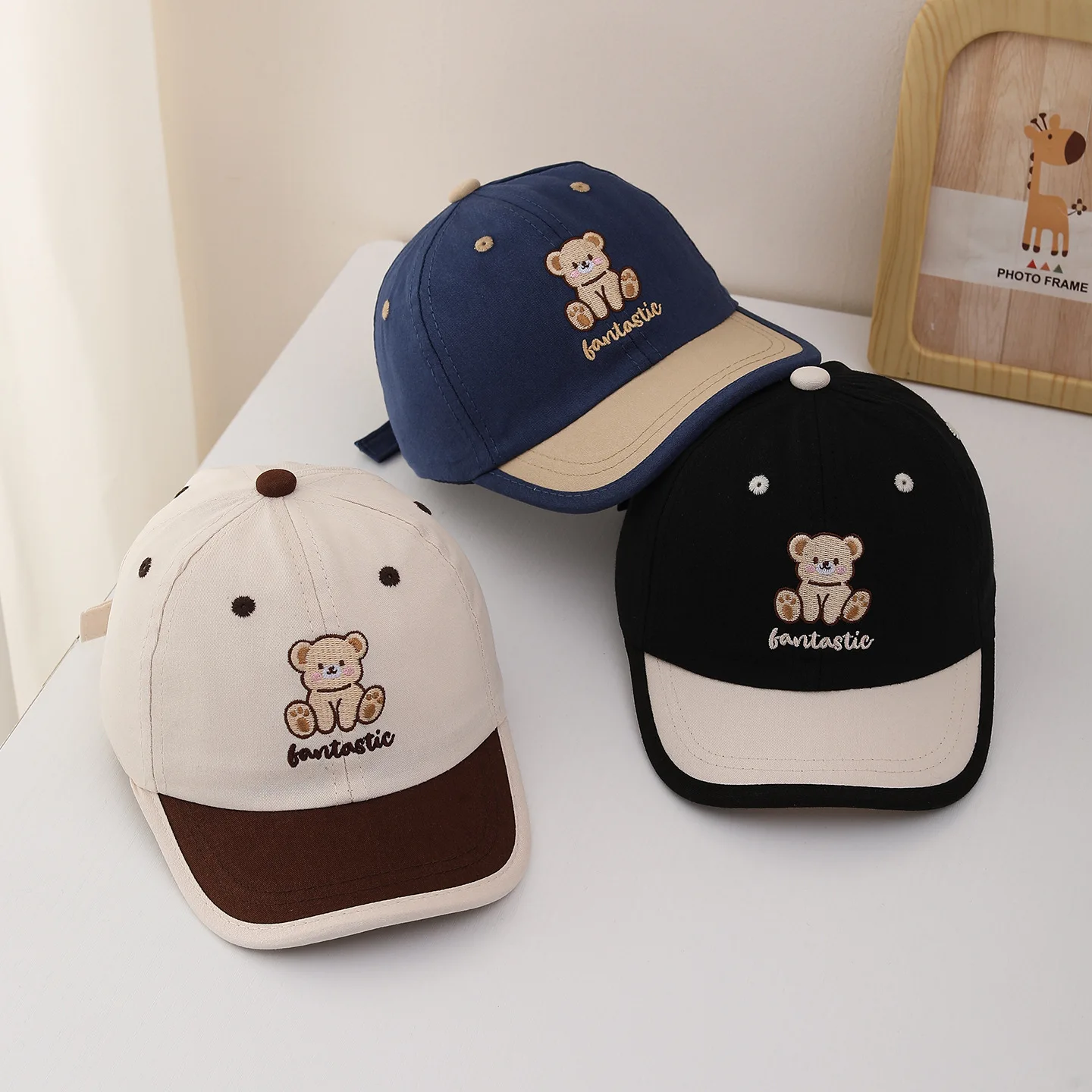 Children Baseball Cap 52cm Kids Cartoon Bear Patch Hat Children Visor Sun Hat Spring Summer Outdoor for Toddler Boys Girls view 3