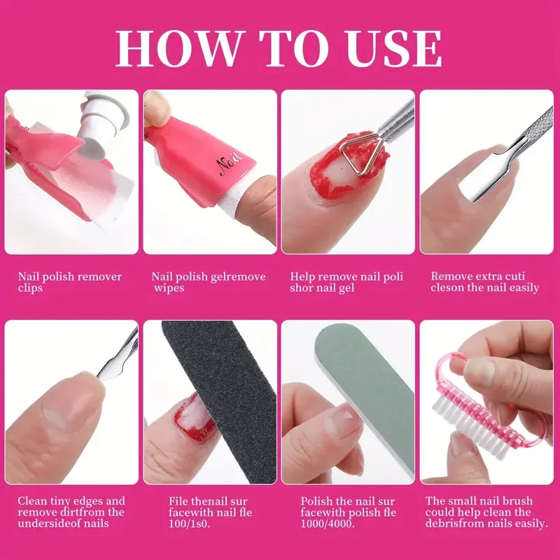 10/16Pcs Nail Soak Off Clip Cap UV Gel Polish Remover Wrap Tool Set With Cotton Pads File Pusher Brush Manicure Removal Kit image 4