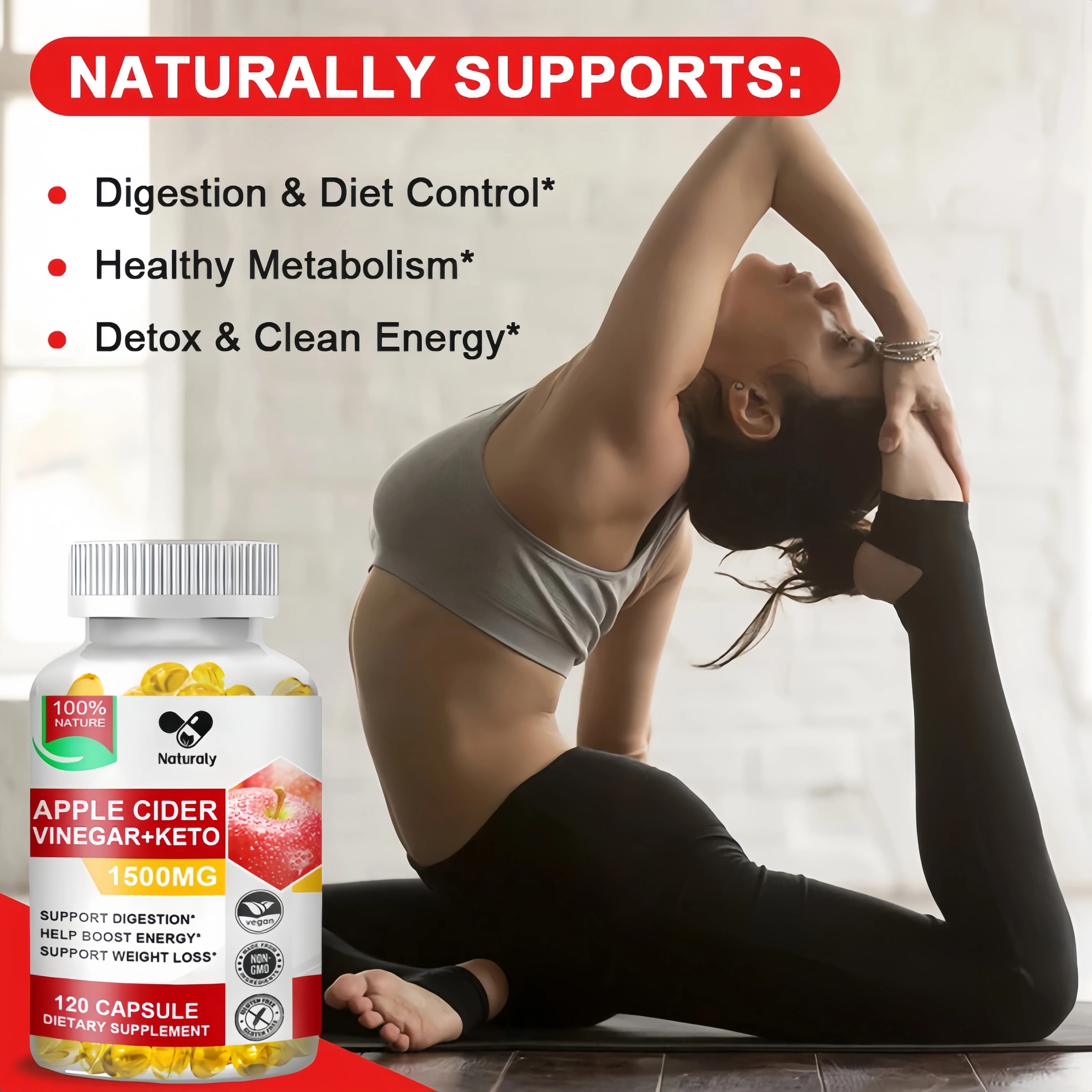 Apple Cider Vinegar Keto Capsules Detox Slim Capsule With Vitamin Bhb For Women Burning Fat Losing Weight Dietary Supplement