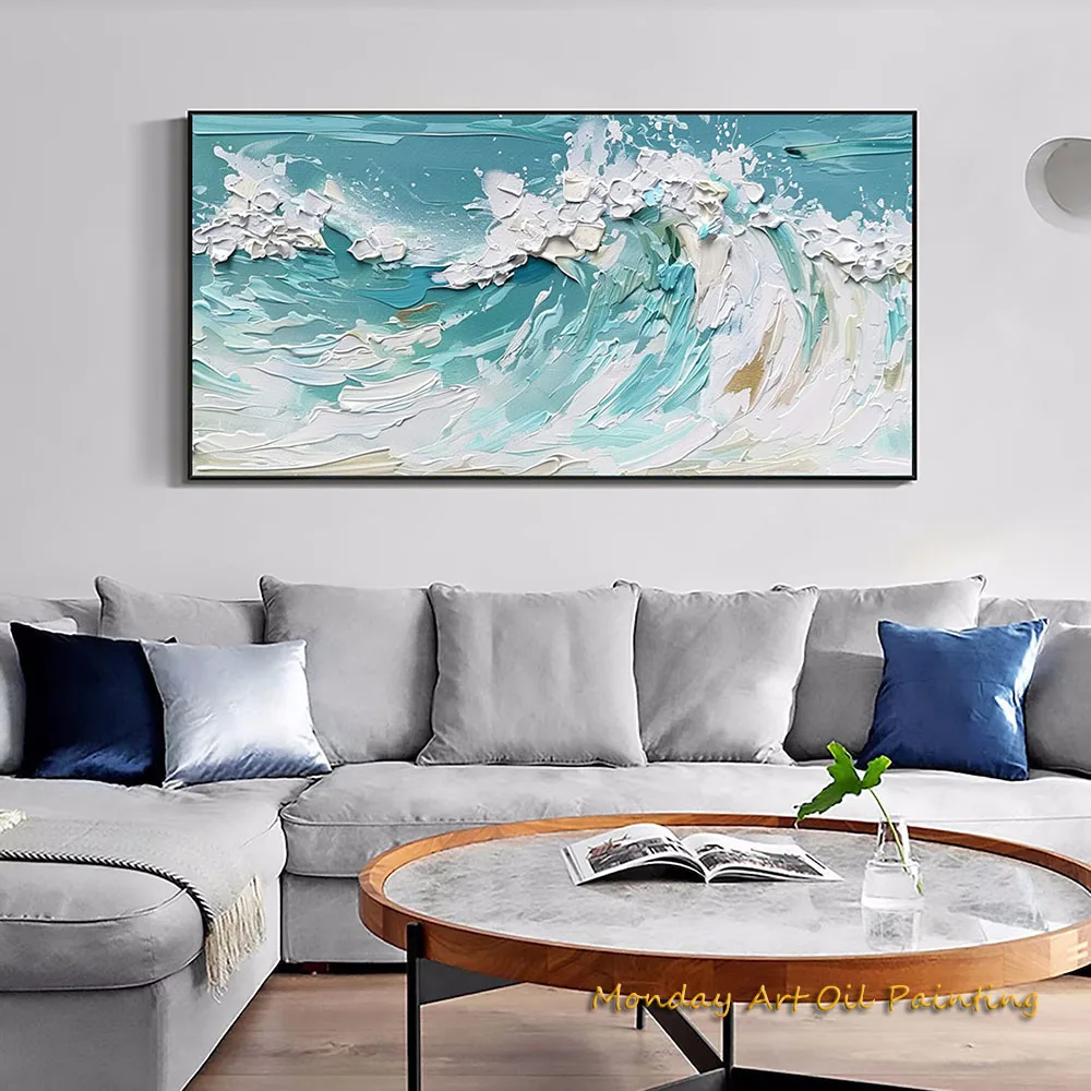 Handmade Painting Oil Painting Oversized Seascape Textured Original Seawaves Abstract Extra Large Wall Art Acrylic Minimalist