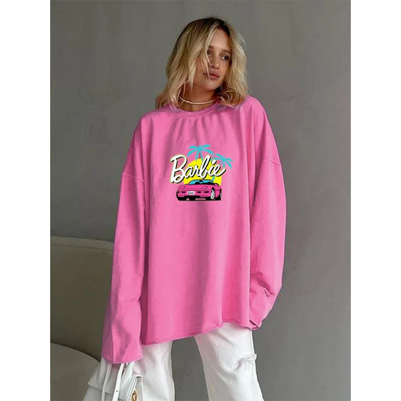 American Retro Barbie Long-Sleeved Sweatshirt for Women, European American Personalized Design, Loose Casual Cotton Pullover Top