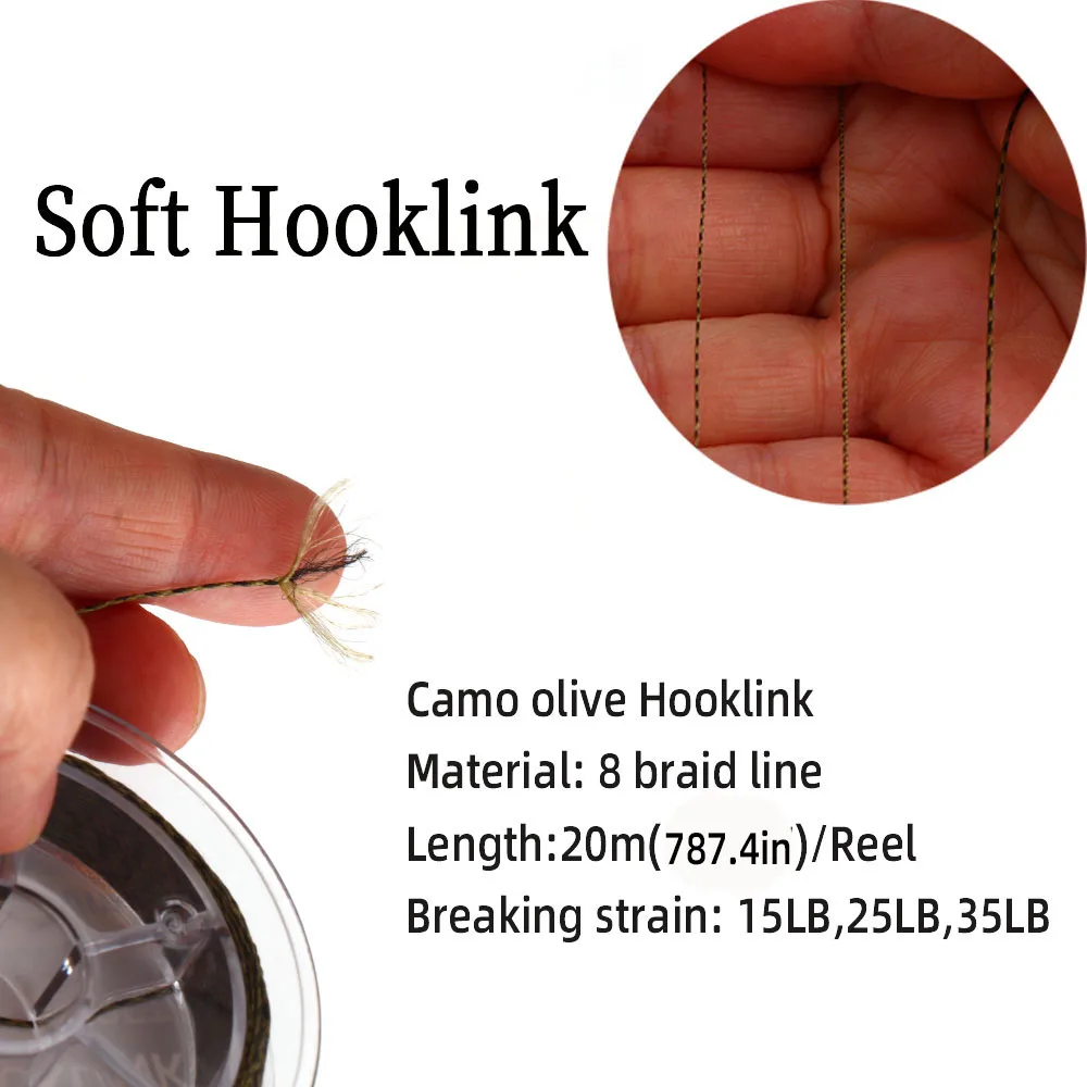 1 Stück Karpfen-Angelschnur, geflochtener Hooklink, weicher Rig, 15, 25, 35LB geflochtene Camo-Karpfenschnur für Hair Rig, Karpfenangelzubehör – Detail 3
