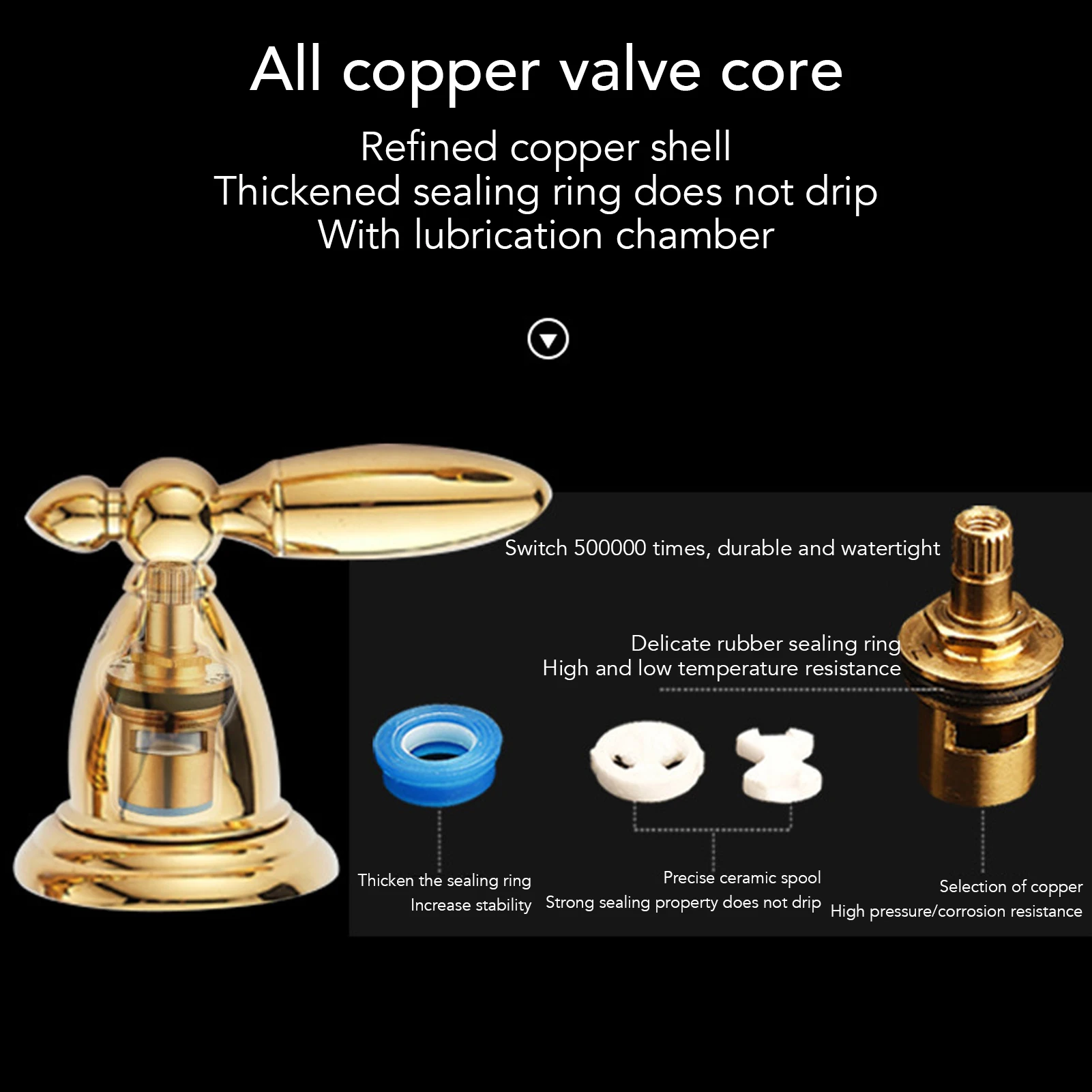 مقبض مزدوج سبليت صنبور مقبض مزدوج سبليت صنبور كامل النحاس ثلاثة حفرة حوض صنبور بالوعة الحمام الأوروبي صنبور