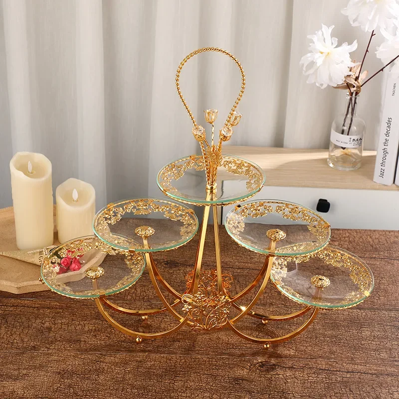 Luxury 3 Tier Glass Fruit Basket Stand European Style Decorative Plate Holder for Kitchen Dining Table Centerpiece Modern