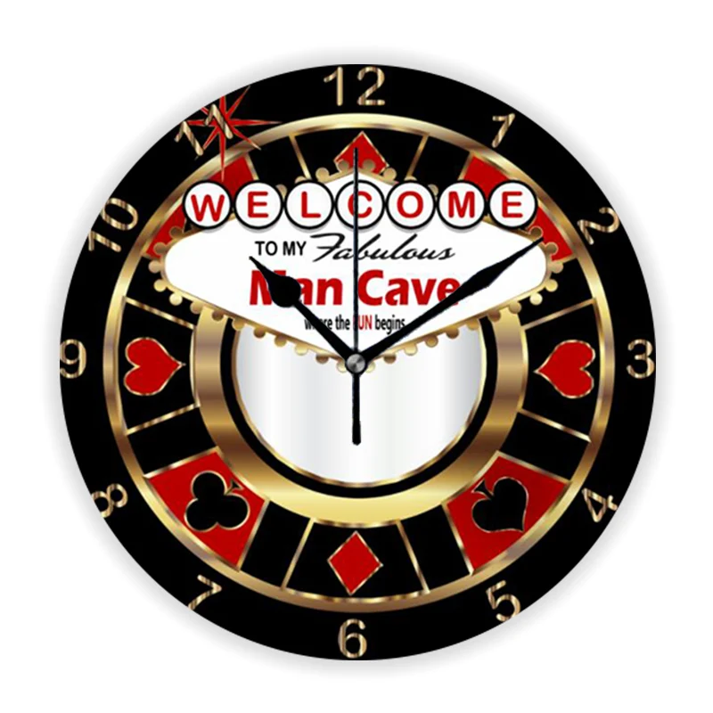 Novelty Las Vegas Casino Black Jack Chip Large Wall Clock for Game Room Poker Roulette Non Ticking Hanging Wall Watch Gift Decor