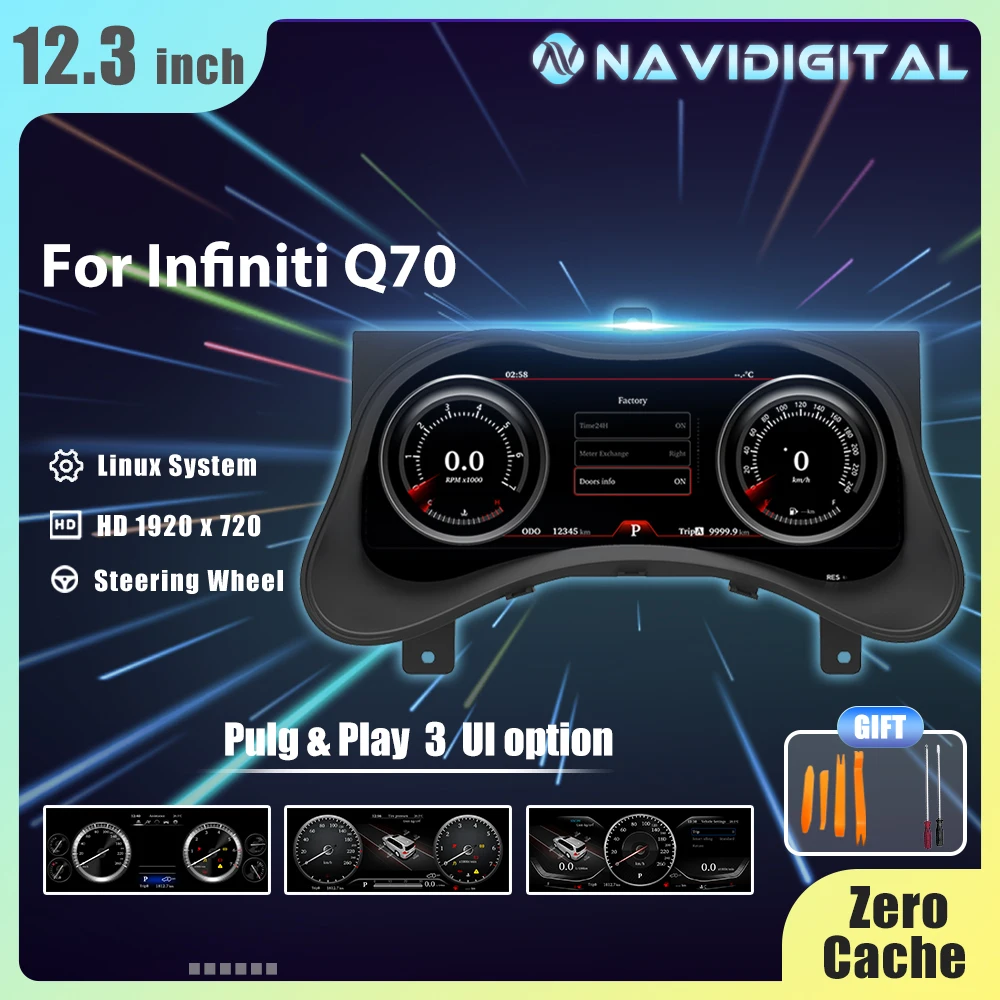 12.3 inch Prelingcar Digital Dashboard For Infiniti Q70 Car Lcd Panel Speedometer Virtual Cockpit