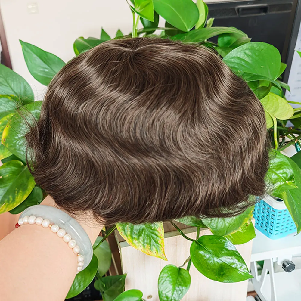 Versalite Men's French Lace Front Mono Hair Toupee 8x10 Natural Hairline Middle Brown Fine Durable Hair System Hairpieces 4#