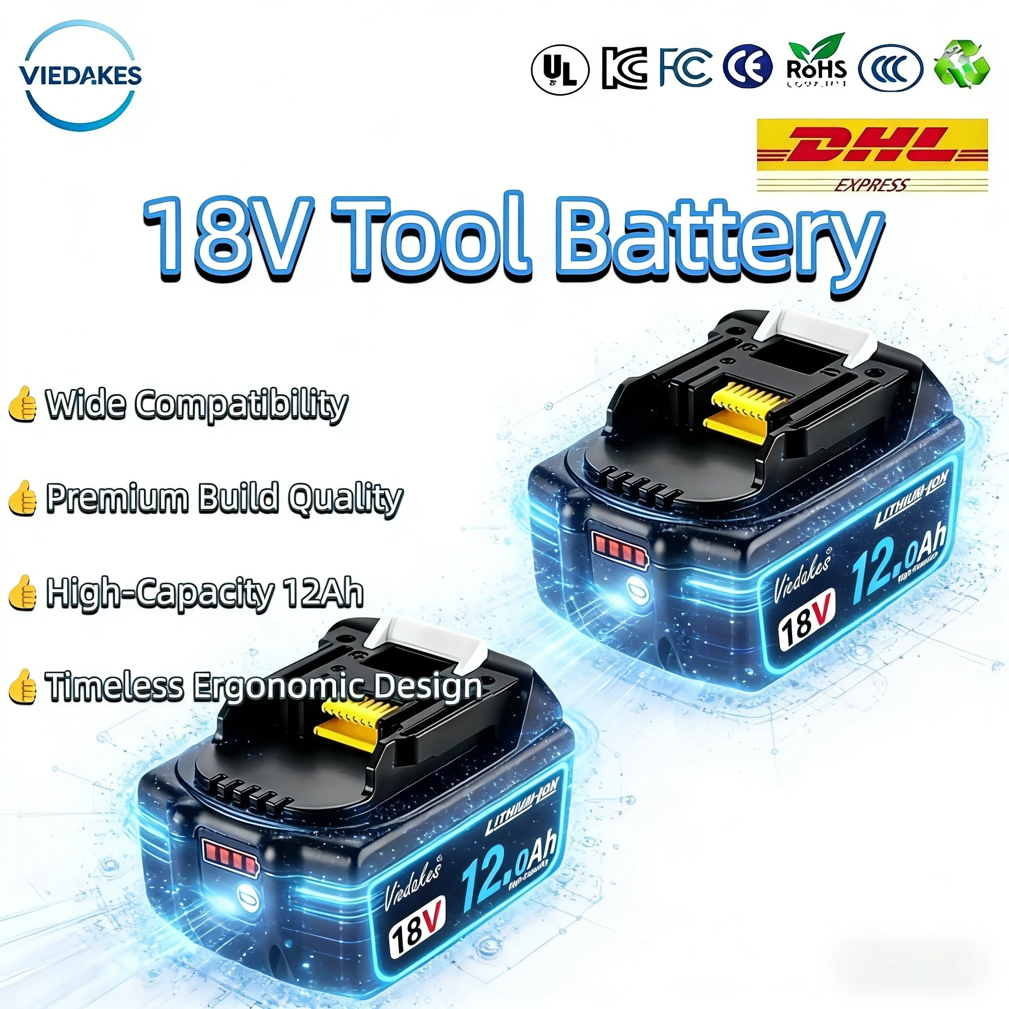 

Viedakes Original 8Ah HighPerformance Rechargeable 18650 Battery 18650 аккумуляторы 배터리 for makita 18v, Compatible with BL1815