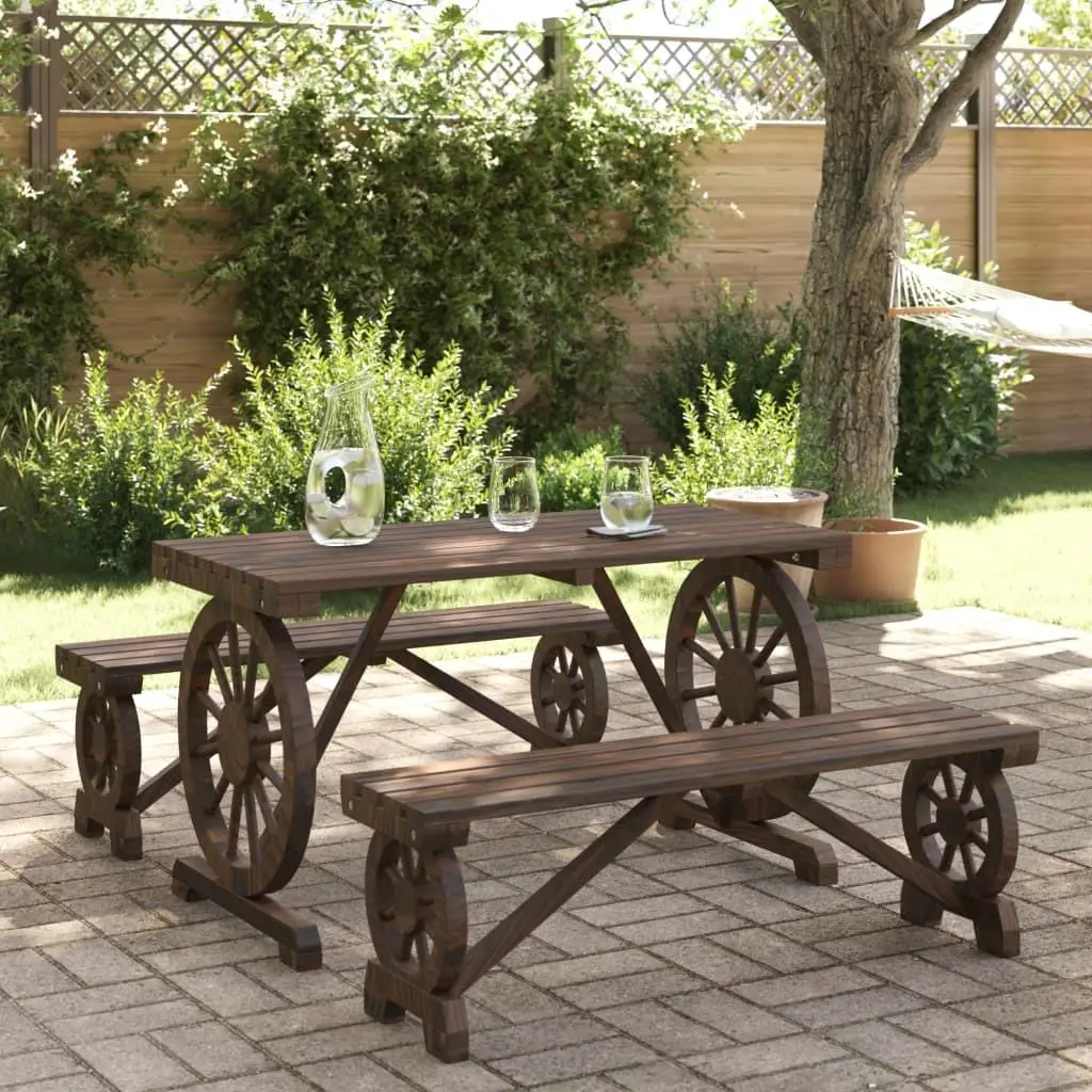 

Outdoor Dining Set Solid Fir Wood Burnt Finish Durable