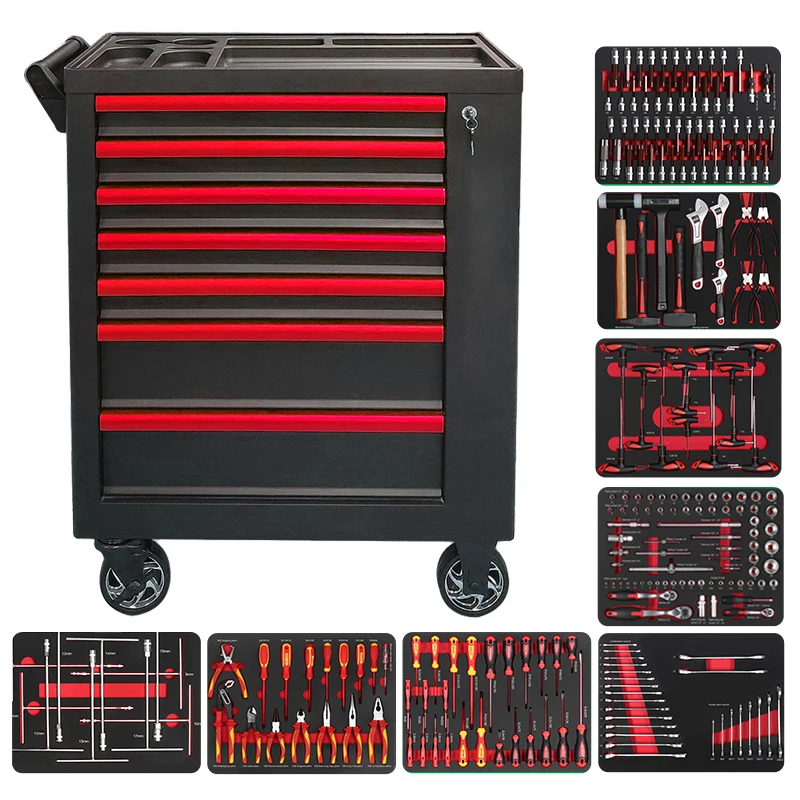 117PCS EVA Foam Garage Tool Sets Auto Repair Car Repair Tool Set Vehicle Ratchet Wrench Socket Set not include Trolley Cabinet