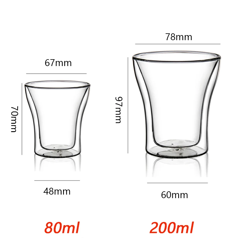 2/4/6pcs Double Wall Espresso Cups High Borosilicate Glass Cup For Tea Wine Milk Heat Resistant Drinkware Mug 80/200ml