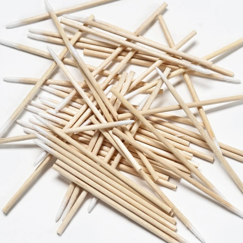 500-100 個白い爪木綿棒クリーンスティック木製綿ヘッドマニキュアメイククリーンツールマニキュアリムーバー用