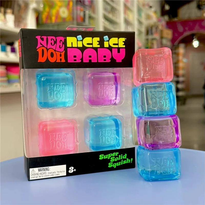 Needoh Mini Cube 4 Pack Nice Ice Baby Sensory Therapy Toy Calm Down ADHD Non-toxic Anxiety Relief Mood Regulation Squeeze Gift