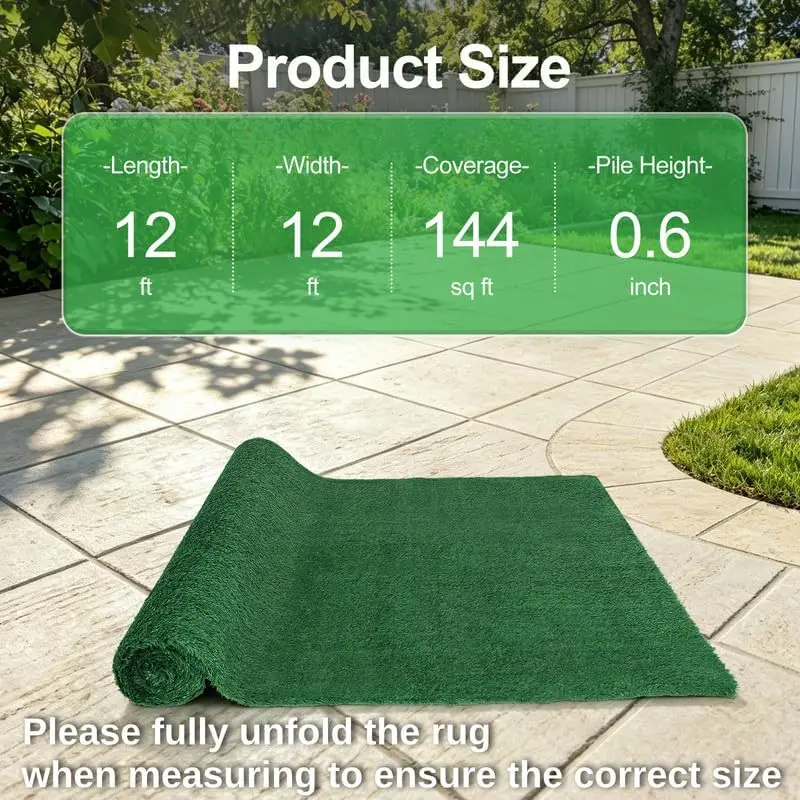 2-Pack 12x12ft Vintage Artificial Grass Rug, 15mm Retro Astroturf Mat, Utility Turf for Patio, Yard Decor, Rental, Customized