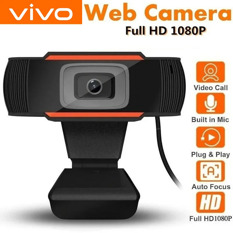 

Сетевая камера VIVO 1080P Full HD со встроенным микрофоном, 2K USB-камера, мини-веб-камера для автофокуса, ПК, ноутбука, видеосъемки