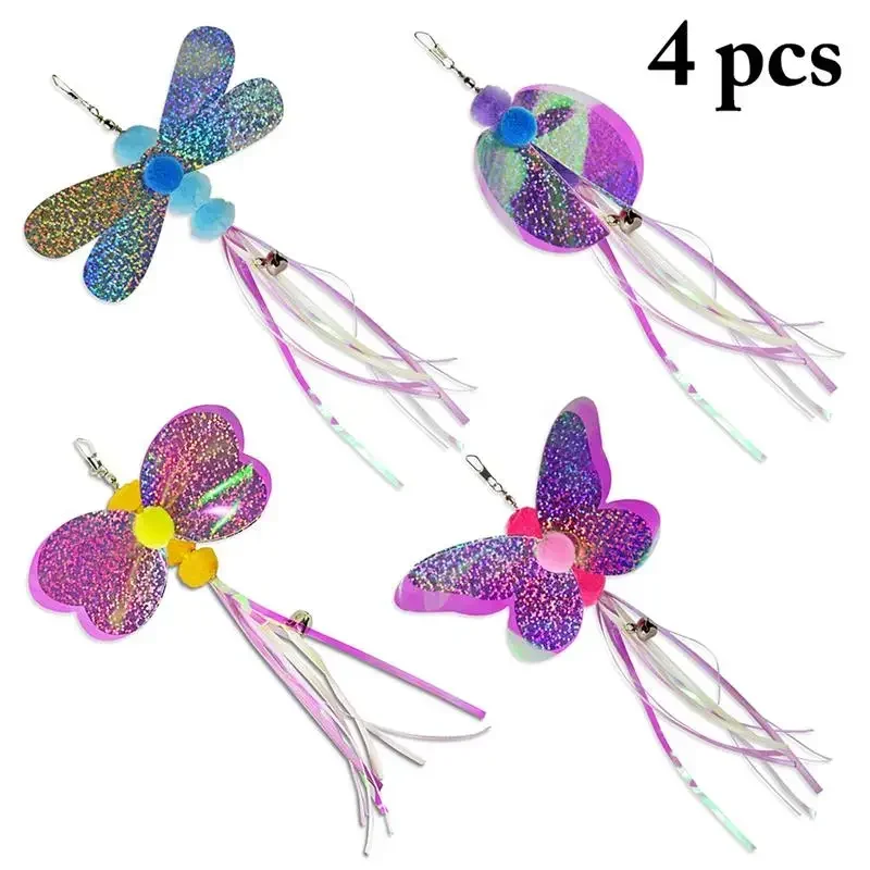 4Pcs Cat Teaser Wand Refill Funny Butterfly Kitten Teaser Stick Replacement Refill Attachment Plush Tassel Cat Toys Cat Supplies