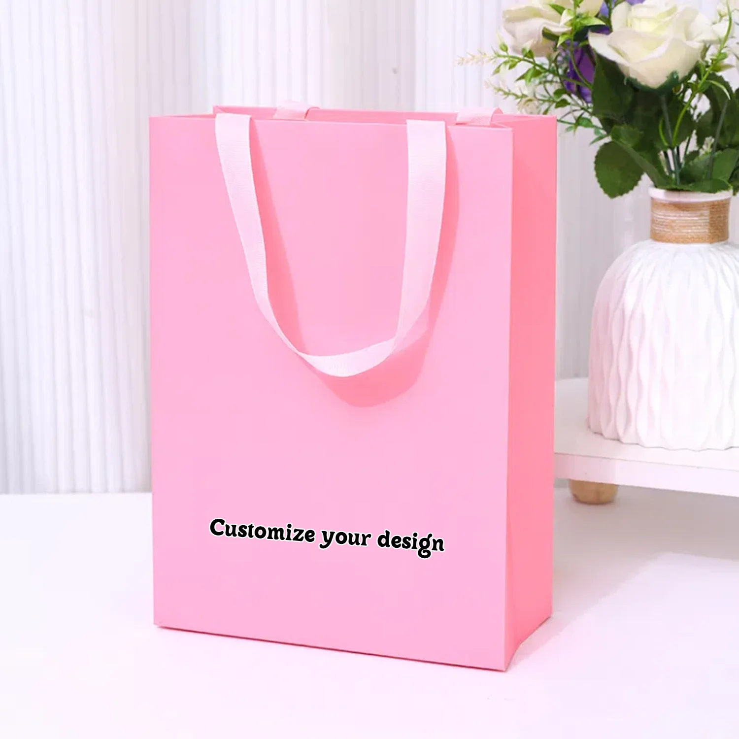 Custom Logo Recyclable Paper Handbags White Cardboard Shopping Bags with Handles for Shoes Clothing Retail Gift Packaging