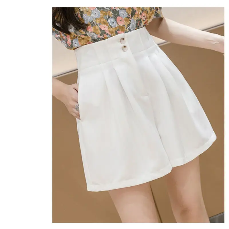 Pantalones cortos para mujer, cintura alta, plisados, corte en A, para oficina, Chic, con cinturón, clásico, elegante, temperamento, pantalones con botones, Primavera Verano