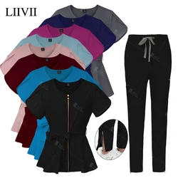 Elegant Beauty Salon Uniform Fashion Beautician Work Suit Hotel Workwear Woman Medical Scrub Set Nurse Uniform Nursing Top Pants