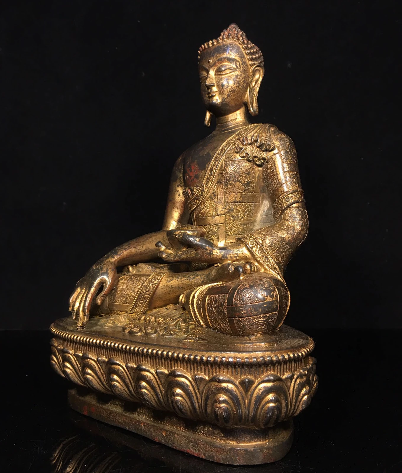 

12inch Sakyamuni Buddha Statue Gautama Siddhartha ancient Old India Gilt blessed