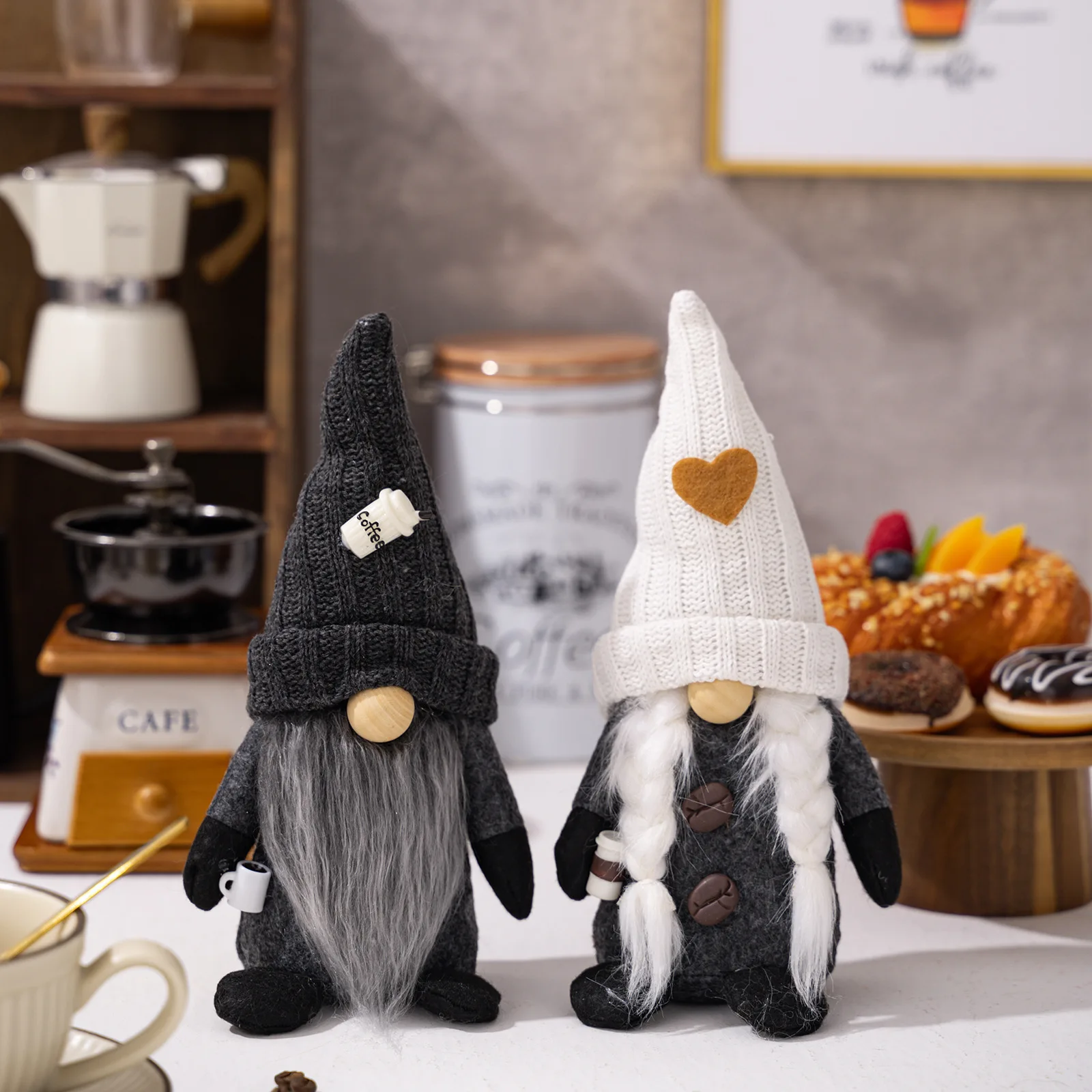 4 stili bambole gnomo caffè gnomi caffè peluche bambola nordica Bar decorazione della casa bambola senza volto lavorata a maglia Elf nano peluche