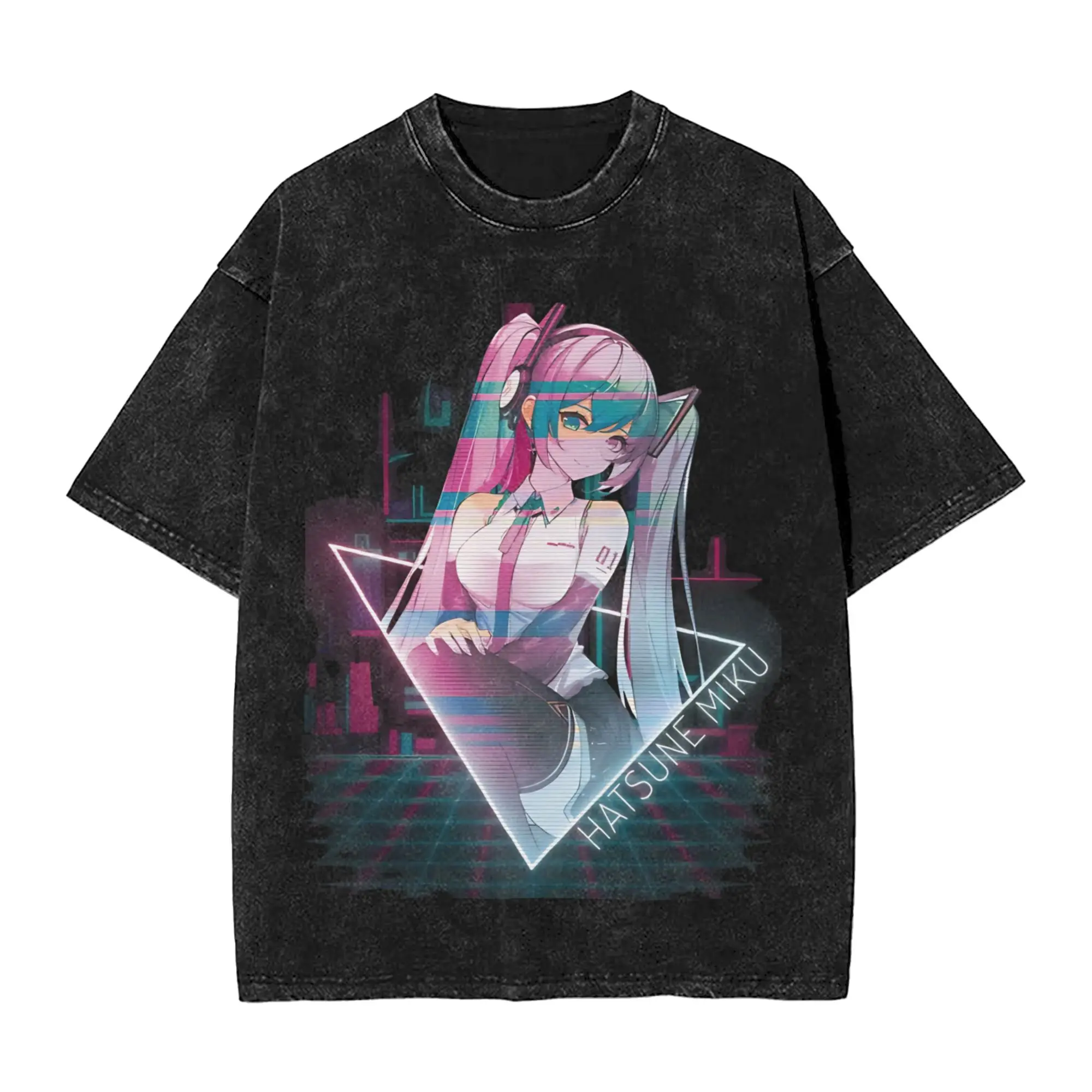 vocaloid-binary-horizon-初音ミク-ヴィンテージウォッシュ-tシャツ-メンズ-コットン-衣類-ストリートウェア-ラウンドネック-半袖