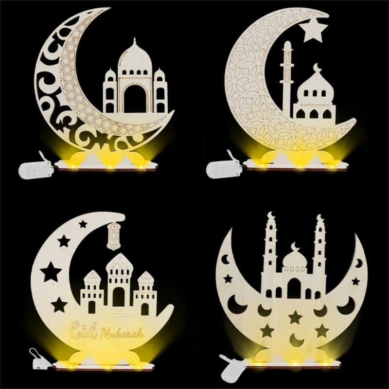 Eidmubarak Moon Desktop Ornament Exquisite Wooden