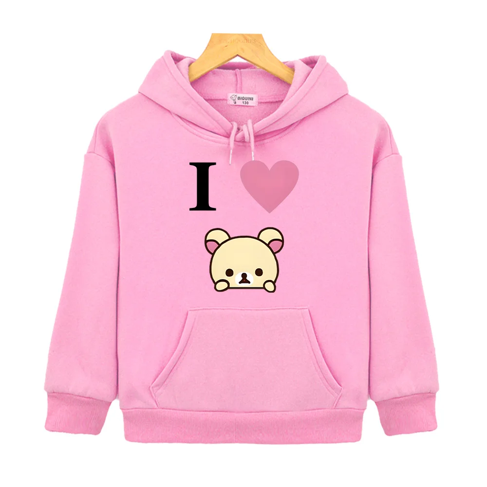 I Love Rilakkuma Cartoon Print Hoodies Autumn Winter Long Sleeve Children Sweatshirt  Boys and Girls Casual Comfortable Pullover