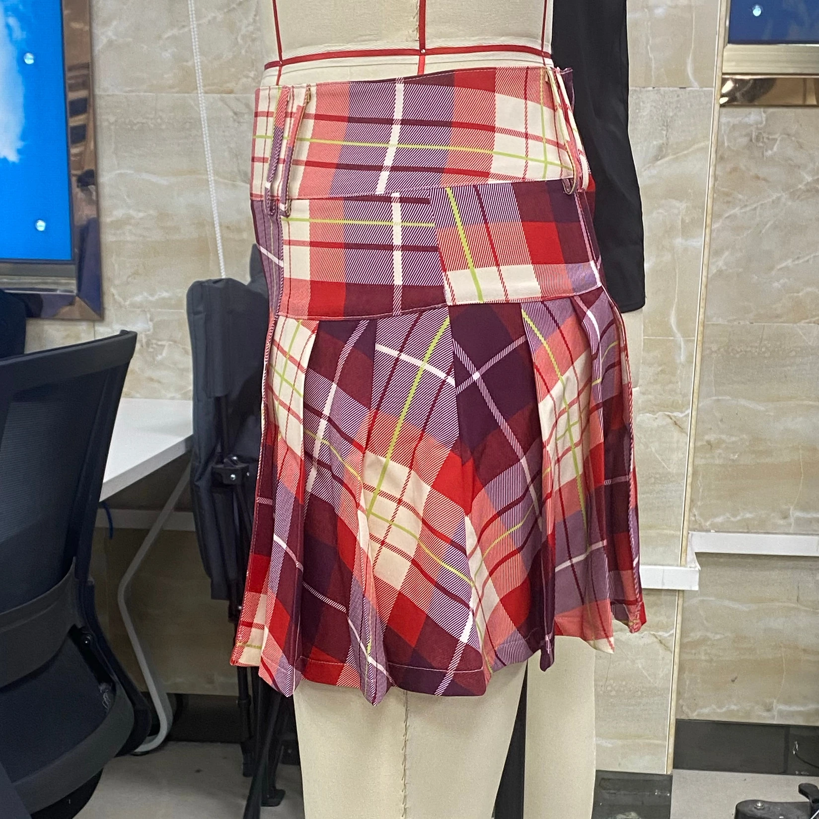 Christmas Plaid Skirts Women Plaid Mini Skirt Summer Fashionable Pleated A Line Short Skirts for Party Work