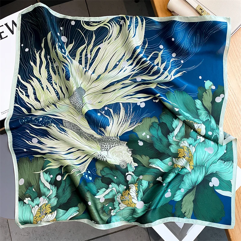 100% Pure Silk Satin Scarf High-Quality Women Square Scarves Print Hand Bag Wrist Wraps Lady Shawl Neckerchief Foulard