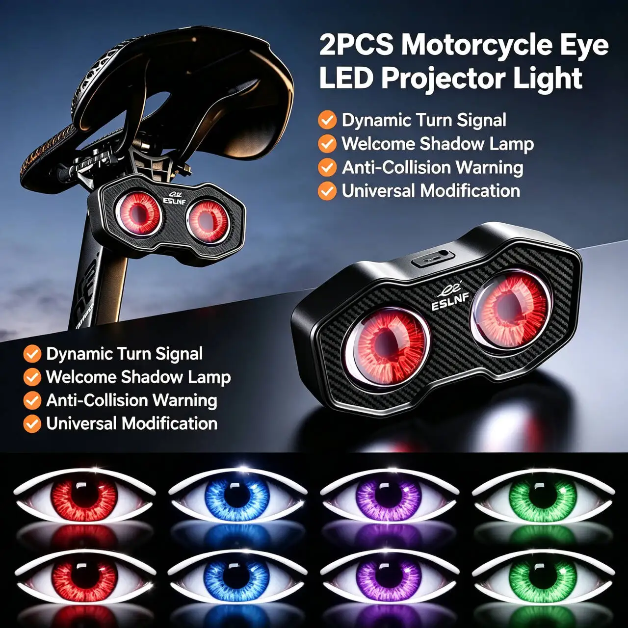 Smart Devil‑Eye Bicycle Tail Light 6 Dynamic Modes Type‑C Rechargeable Waterproof DIY Warning Lamp for Road Bike Night Riding