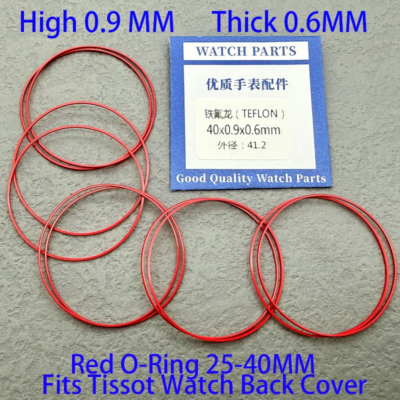 Rote Uhrenrückseite, wasserdichter O-Ring, dick, 0,6 mm Höhe, 0,9 mm Durchmesser, 25–40 mm, T013 T024, Uhrengehäuse, hintere Abdeckung, Dichtungsring-Teile – Detail 4