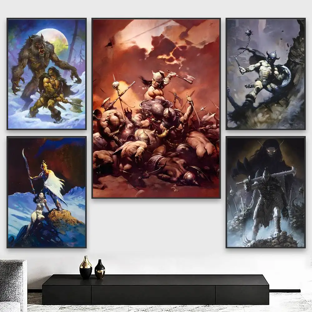 ملصق فني من Frank f-Frazetta عالي الدقة لديكور المنزل على الحائط اللاصق المقاوم للماء وغرفة المعيشة المنزلية والديكور الجمالي #3