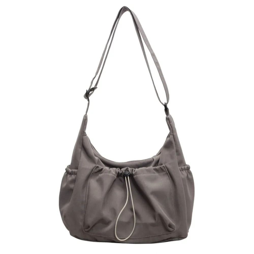 

Solid Color Drawstring Tote Bag Elastic Rope Lightweight Nylon Crossbody Bag Korean Style Breathable Pleated Shoulder Bag Women