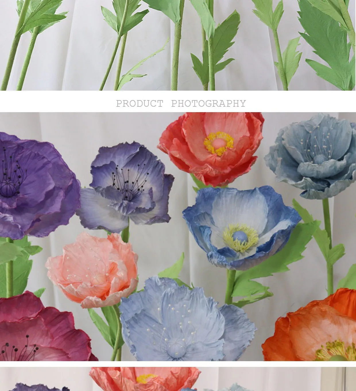 Große Mohnblumen aus Papier für Hochzeitsdekoration, Wegweiser, Mohnblumenständer, Geburtstagsparty-Hintergrund, Dekoration, Ornamente, Bühnen- und Schaufenstergestaltung – Detail 3