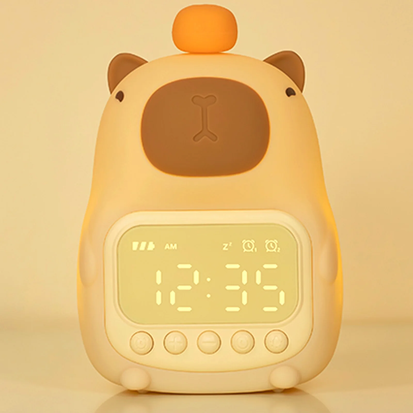 Cute Rechargable Kids Alarm Clock Night Light Touch Snooze Always-on Display Desktop Table Clock 12/24H Alarm Music LED Clock