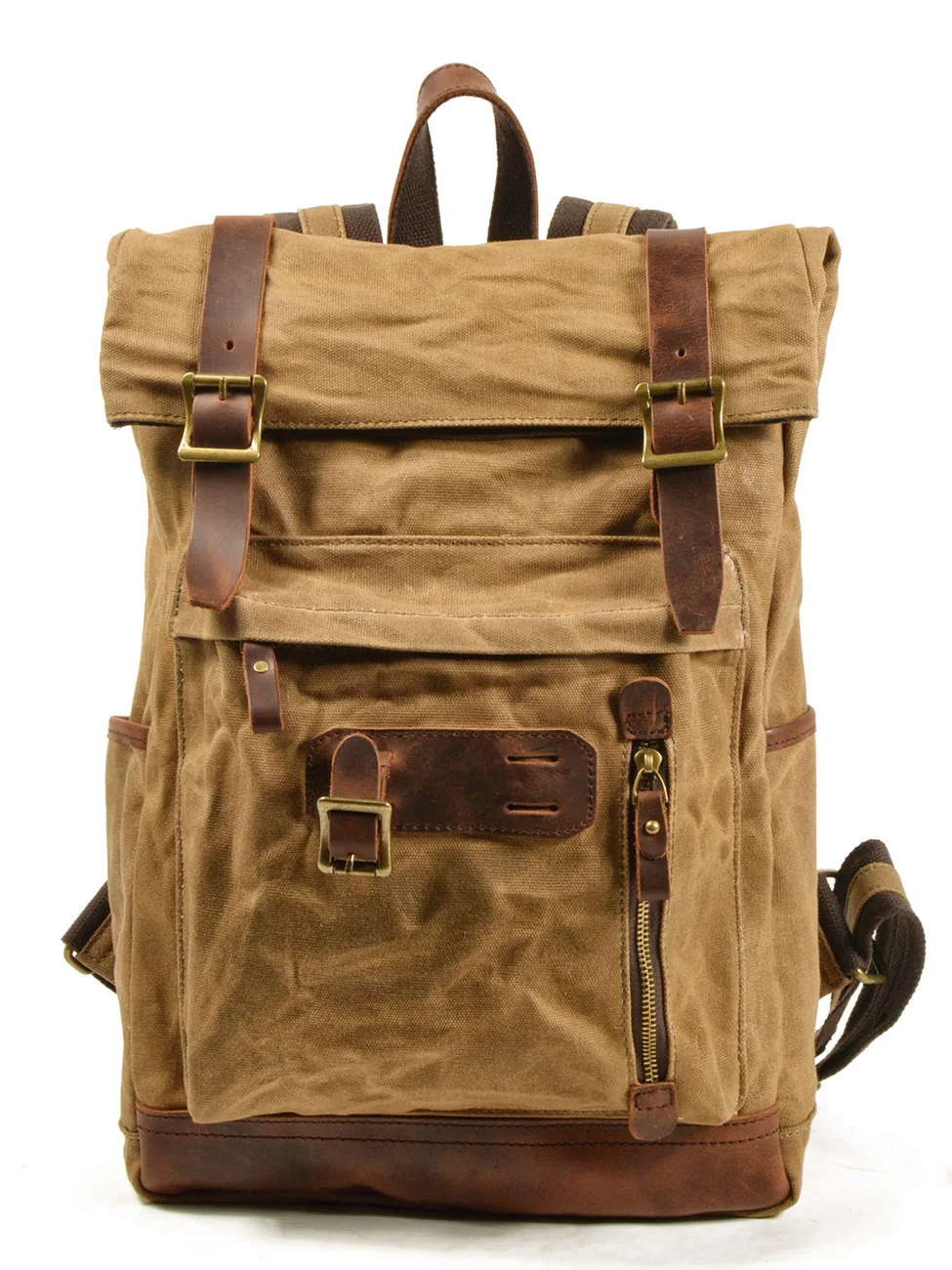 Waterproof Breathable Canvas Backpack Outdoor Camping Mountain Climbing Bag Military Travel Bag Durable Double-Strap Backpack