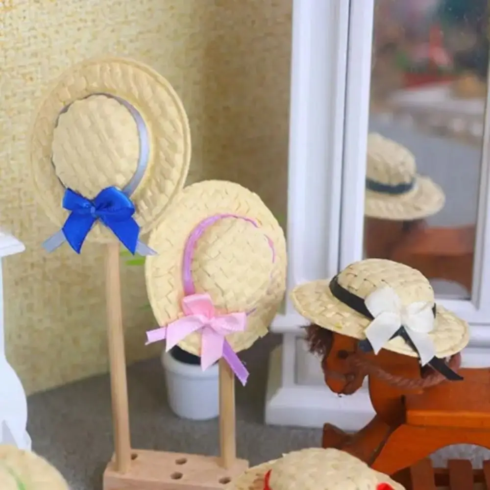 

Miniature Size Doll House Miniature Straw Material Sun Protection Doll Straw Hat Handmade Design DIY Doll Sun Cap