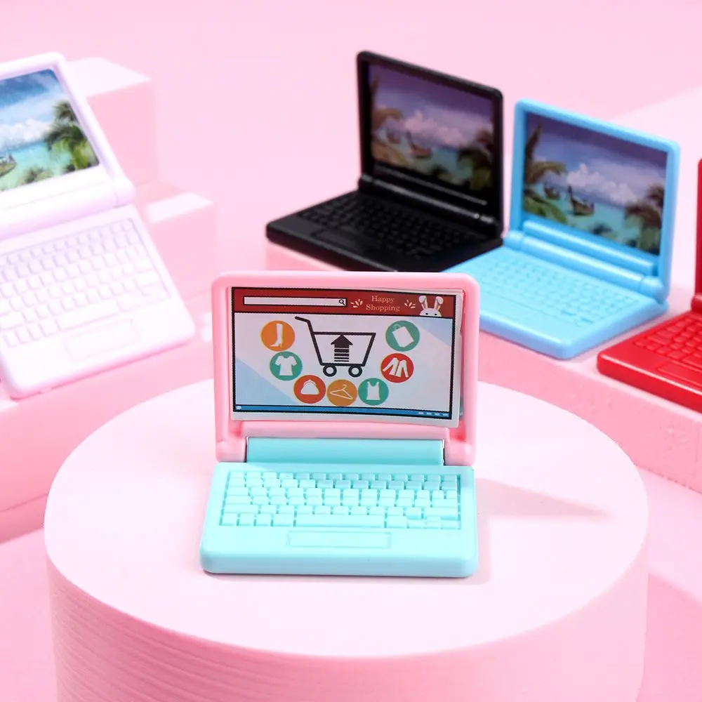 2pcs Mini Laptop Doll Props Accessories Collapsible Notebook Computer Office Toy Fashion Imitation Mini Dollshouse Accessories