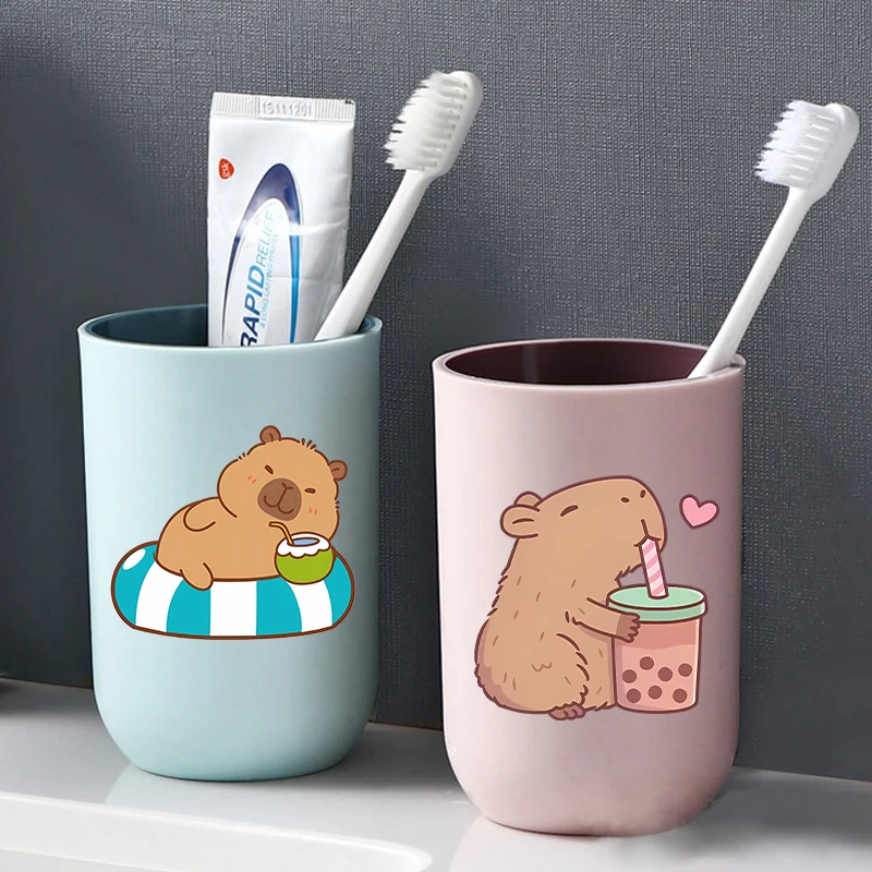 Capibara Fashion Tooth Glass for Couple Anime Cartoon Printed Toothbrush Cup Men Women Travel Portable Fashion Mouthwash Cups