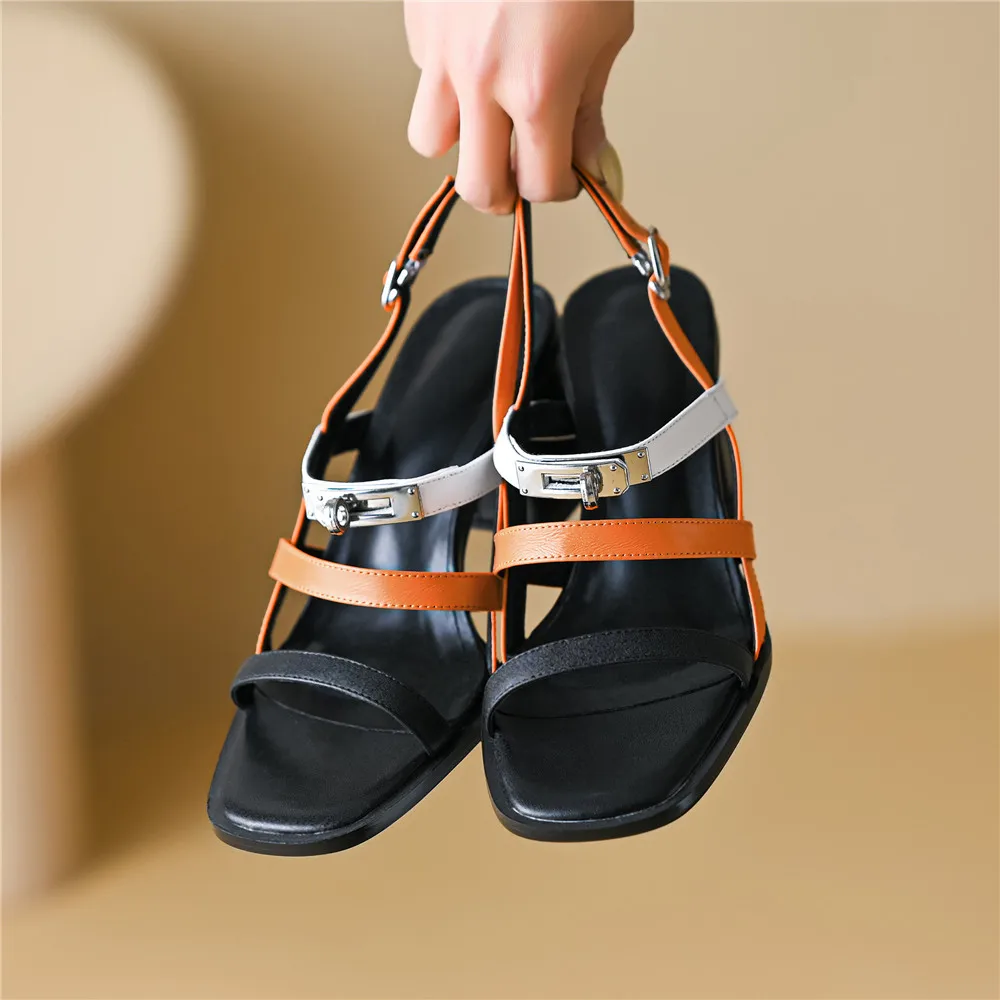 MILI-MIYA New Arrival Brand Style Women Cow Leather Sandals Concise Design Thick Heels Buckle Strap Big Size 34-40 Summer Shoes