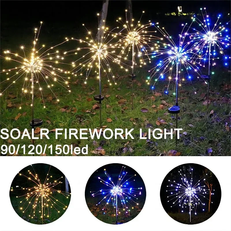 LED Solar Firework Lights Garden Decoration Fairy Lamps Waterproof Outdoor Solar Charging Lawn Lamp Patio Landscape Yard Light